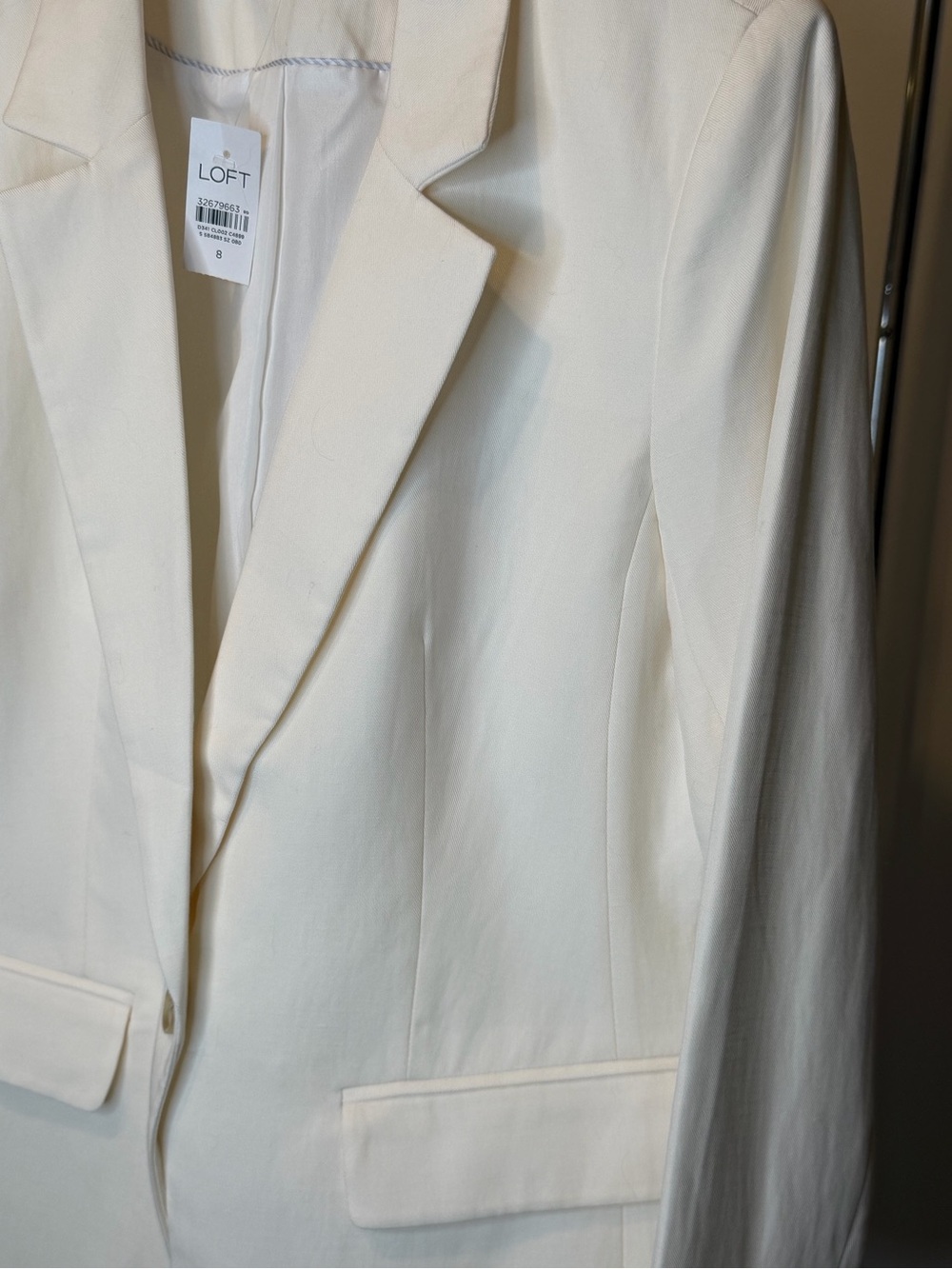 NEW LOFT Linen Blend Peak Notched Lapel Single-Button Blazer Ecru/Ivory Size 8 - Picture 5 of 11